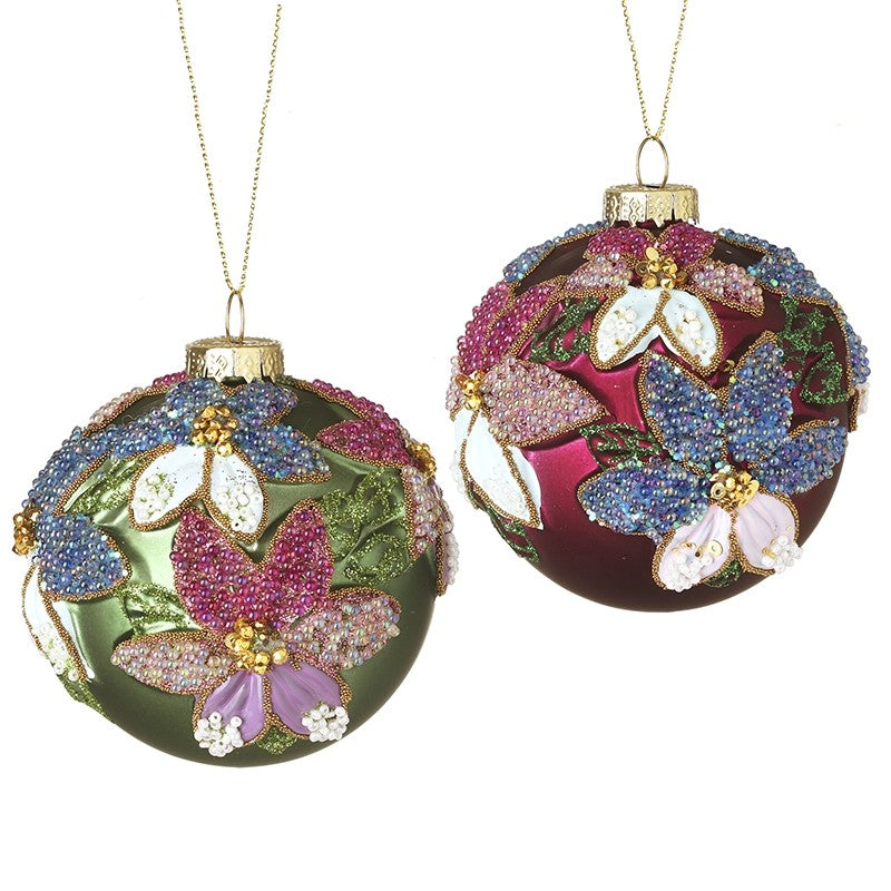 Green and Pink Embroidered Christmas Bauble - Assorted