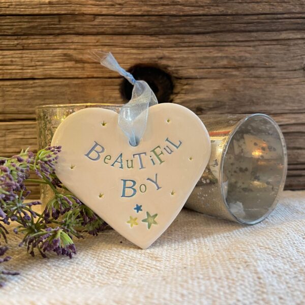 Handmade Hanging Ceramic Heart with Thoughtful Message - Beautiful Boy
