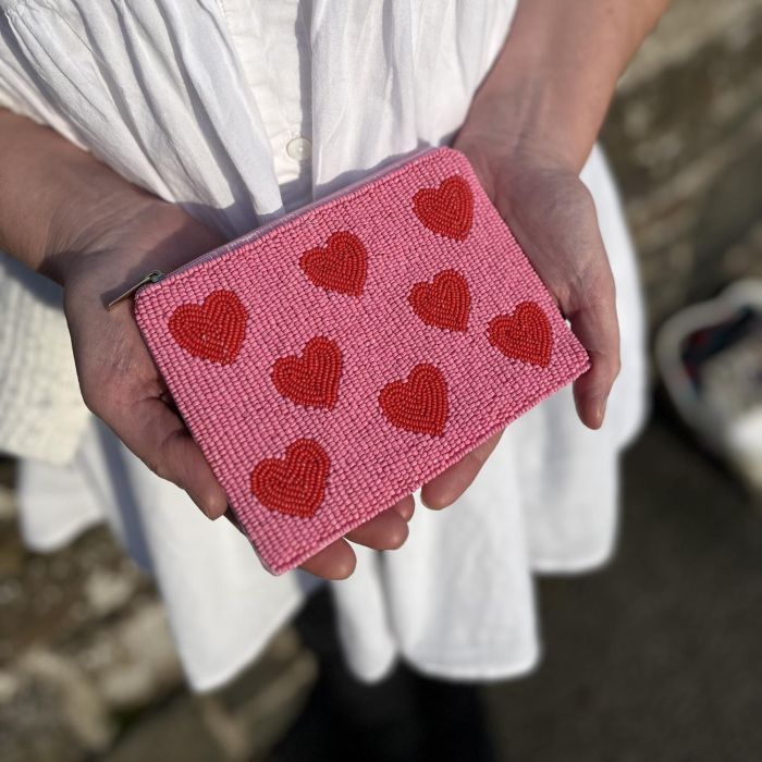 Earth Squared Beaded Purse - Pink Hearts