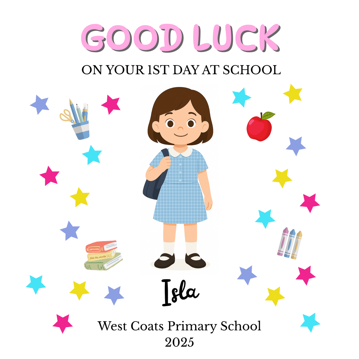 Personalised Good Luck Starting School Card – Custom Character & Name