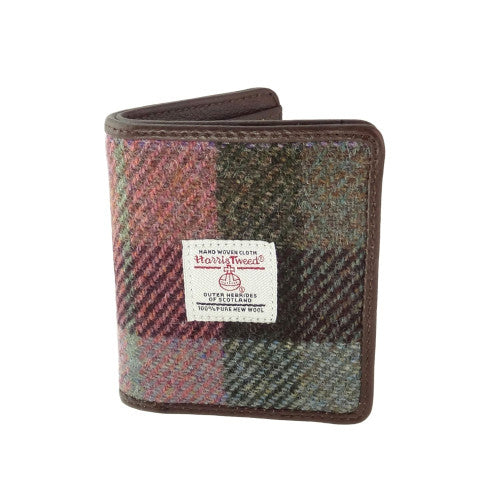 Harris Tweed ‘Lewis’ Credit Card Holder – Muted Green & Rose Pink Tartan