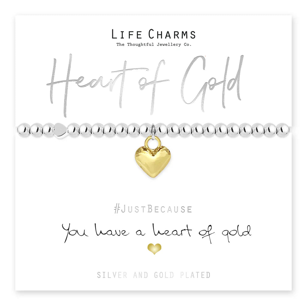 Heart Of Gold Silver Heart Beaded Bracelet - Life Charms Jewellery