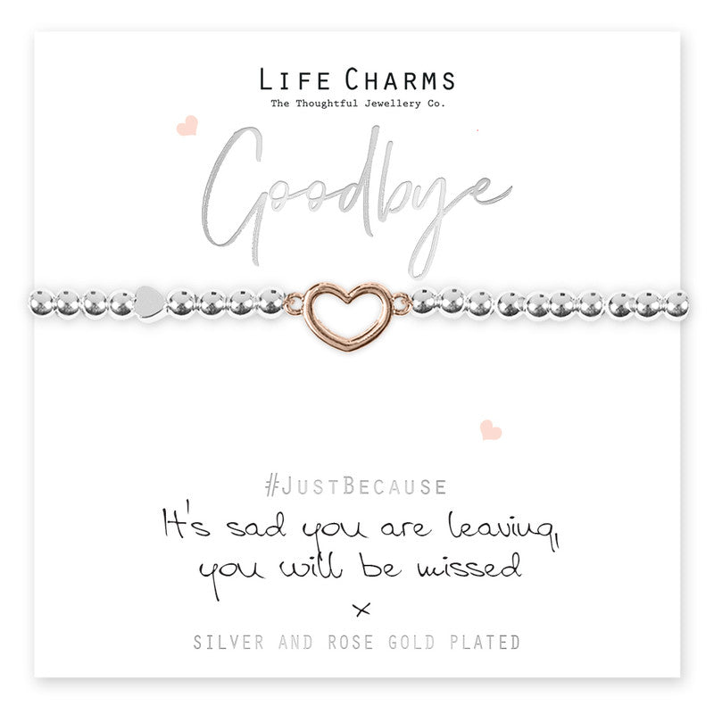 Sad You Are Leaving Silver Heart Beaded Bracelet - Life Charms Jewellery. Available at Sweet P, Burnside, Glasgow