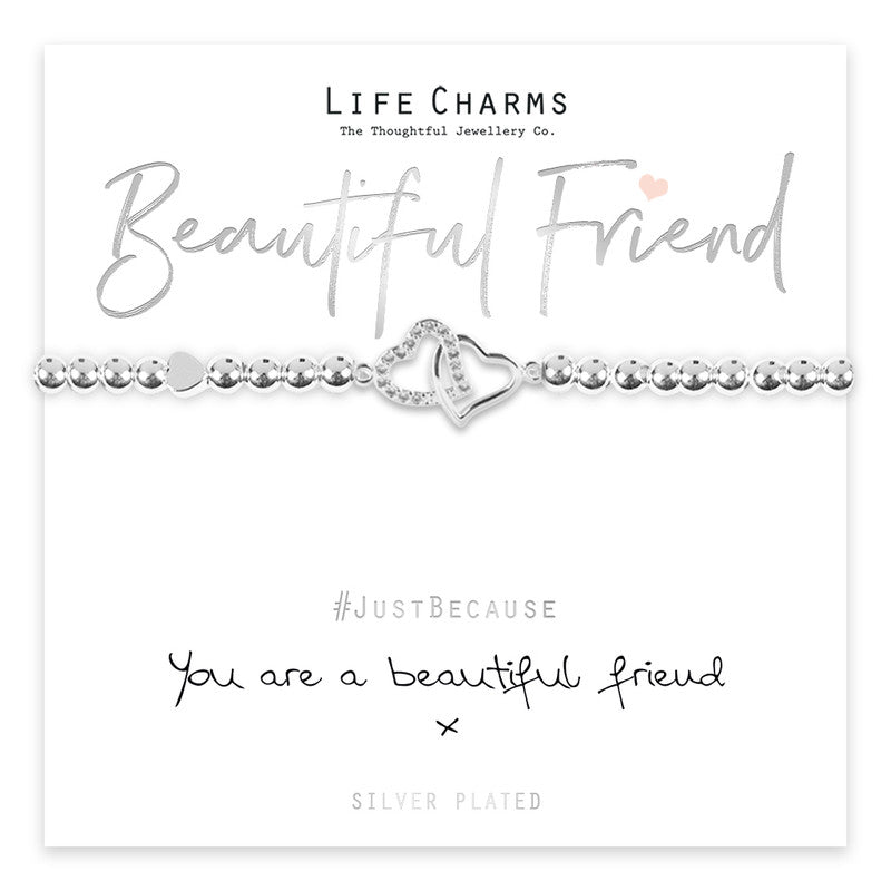 Beautiful Friend Silver Heart Beaded Bracelet - Life Charms Jewellery. Available at Sweet P, Burnside, Glasgow