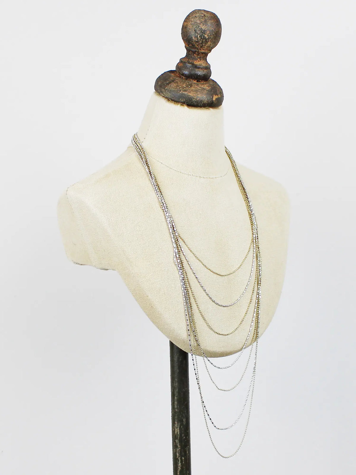 Long Layered Mixed Metal Beaded Necklace