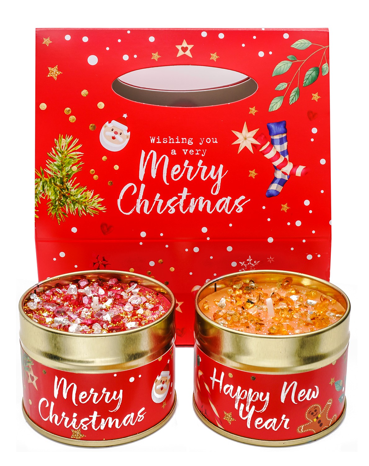 Merry Christmas / Happy New Year Duo Candle and Gift Bag