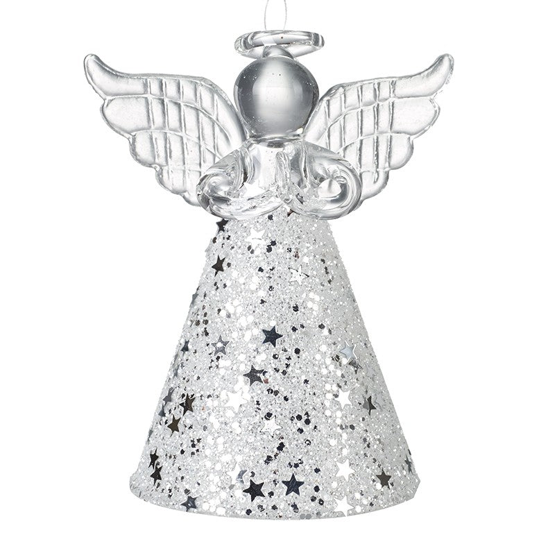 Mottled Silver Glass Angel Christmas Tree Decoration