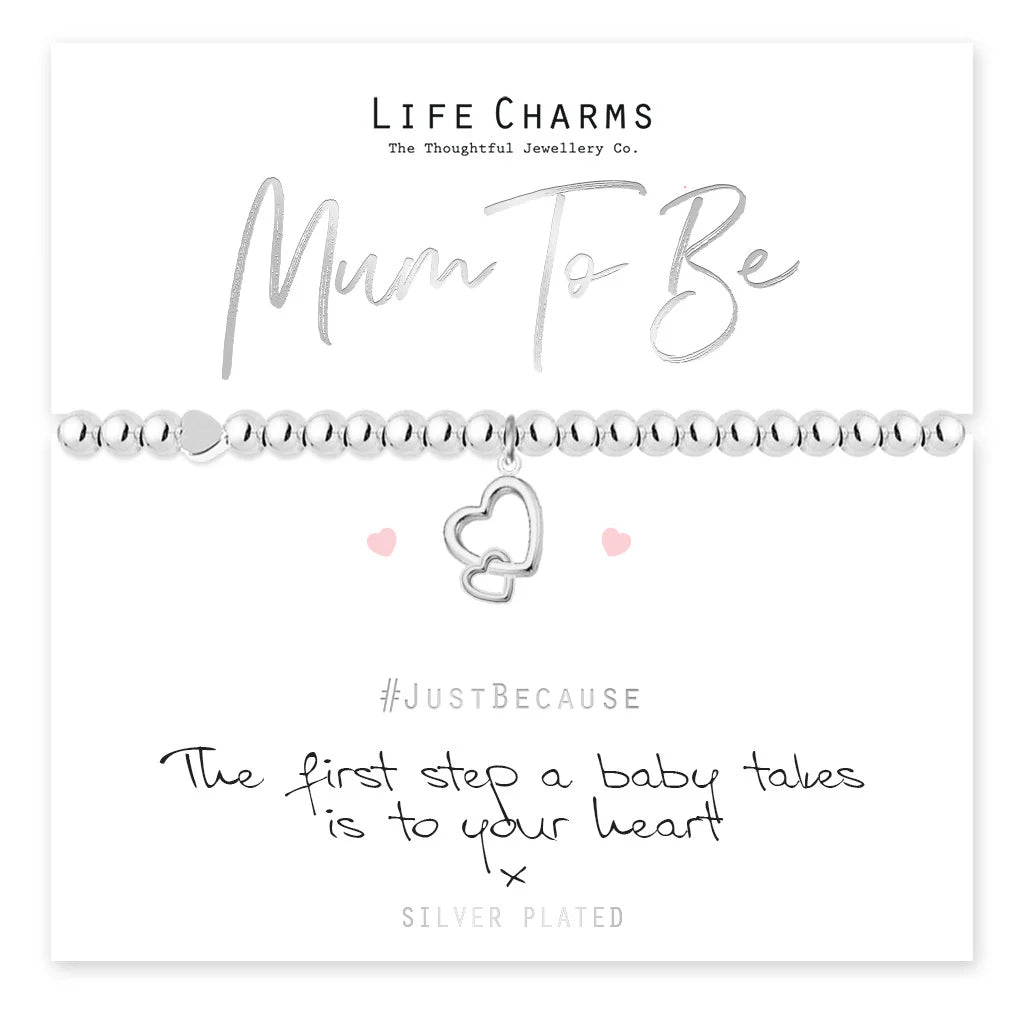 Mum To Be Silver Heart Beaded Bracelet - Life Charms Jewellery