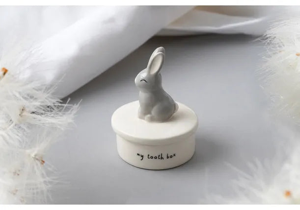 Ceramic Tooth Fairy Pot with Bunny Figurine