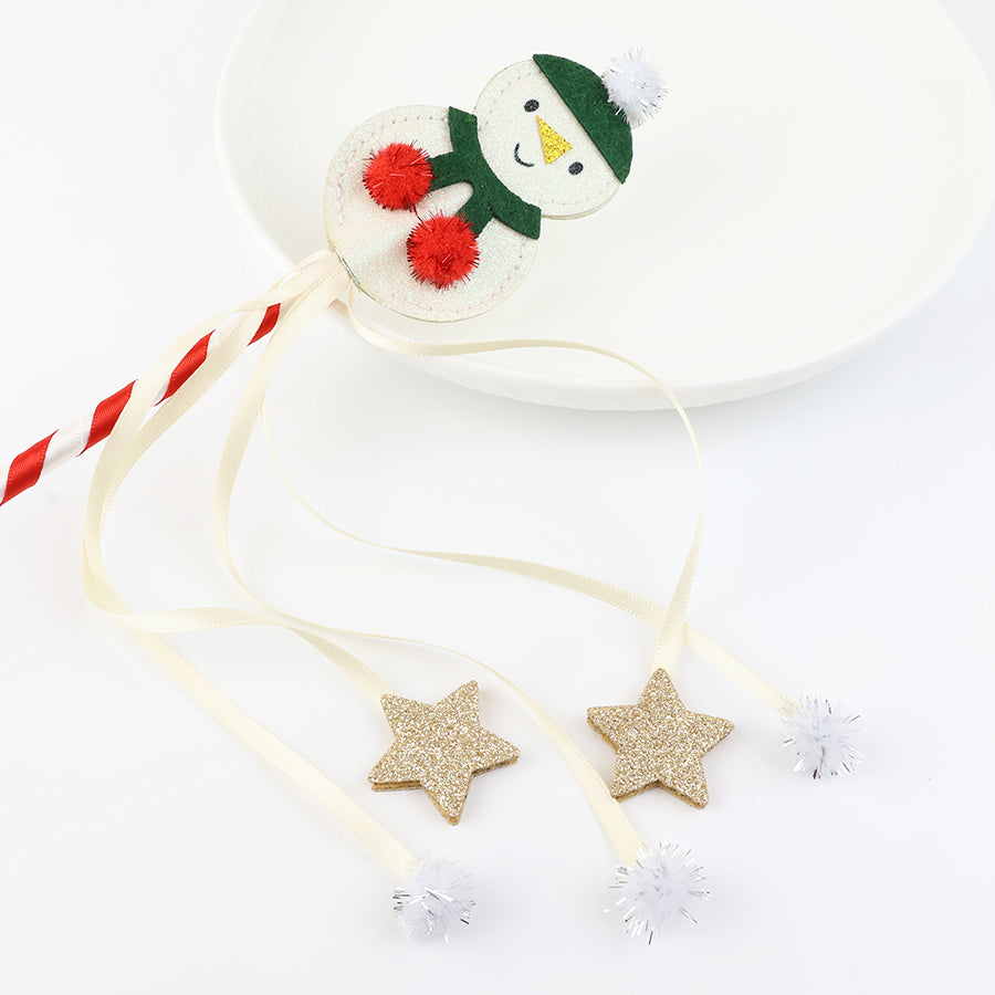Merry and bright - frosty snowman wand with stars and pompoms