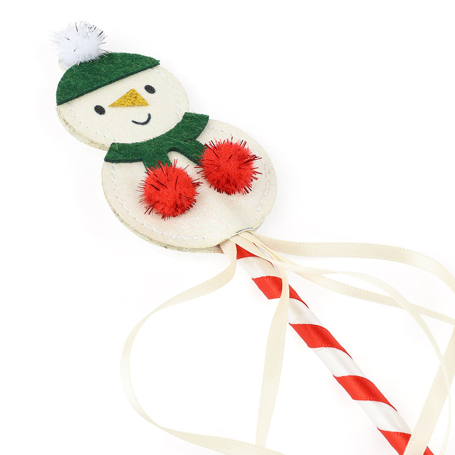 Merry and bright - frosty snowman wand with stars and pompoms