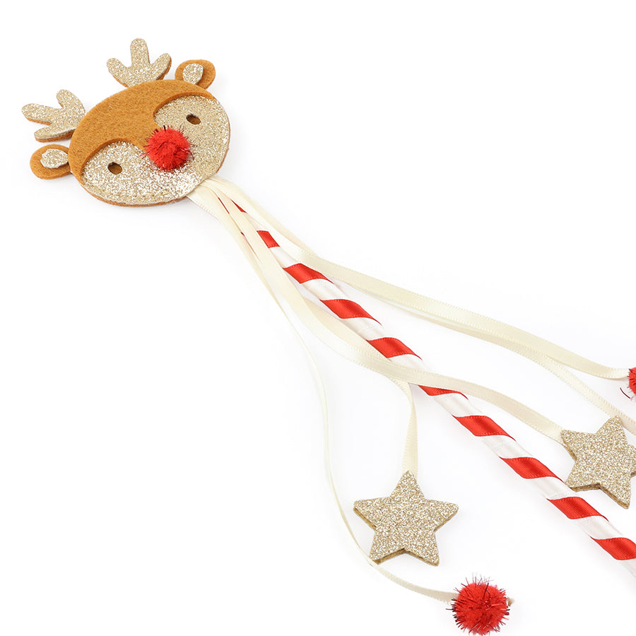 Merry and bright - dasher reindeer wand with stars and pompoms