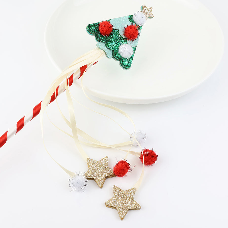 Merry and bright - twinkle wand with tree, stars and pompoms