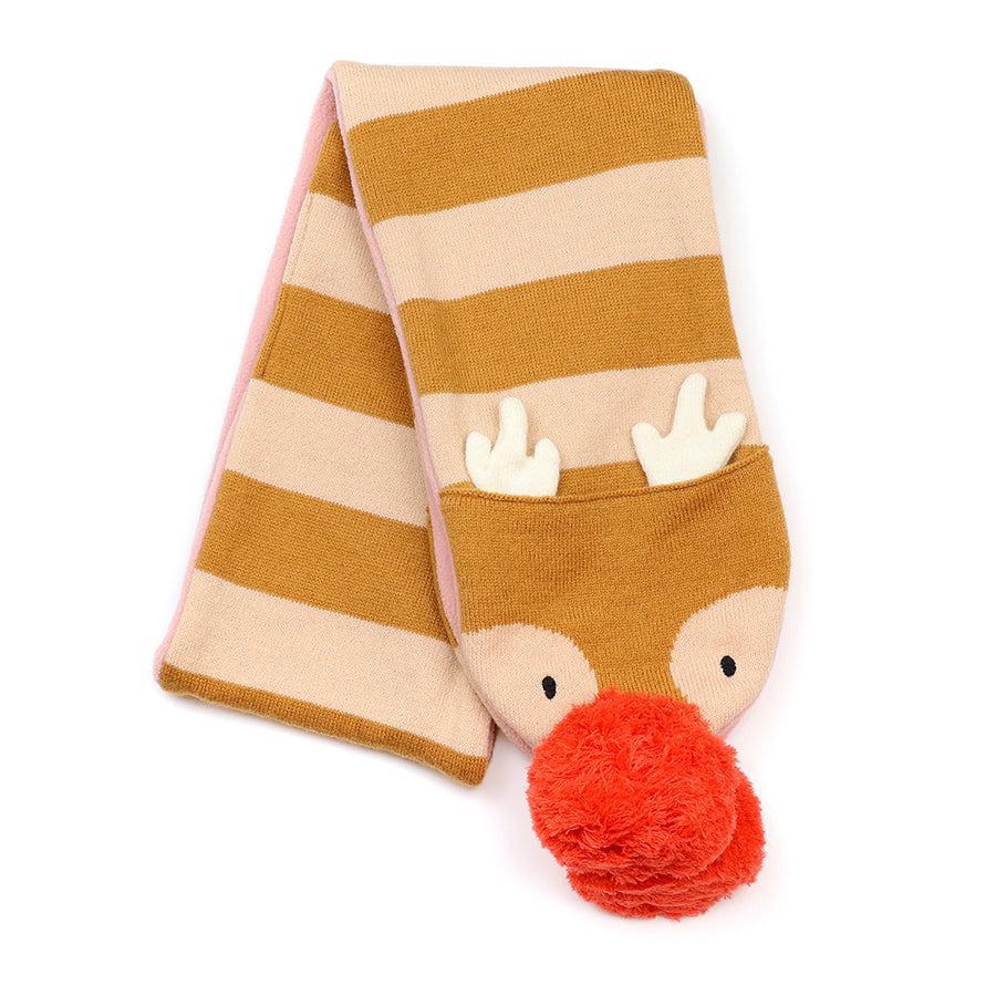 Merry and bright - stripe scarf with dasher reindeer pockets