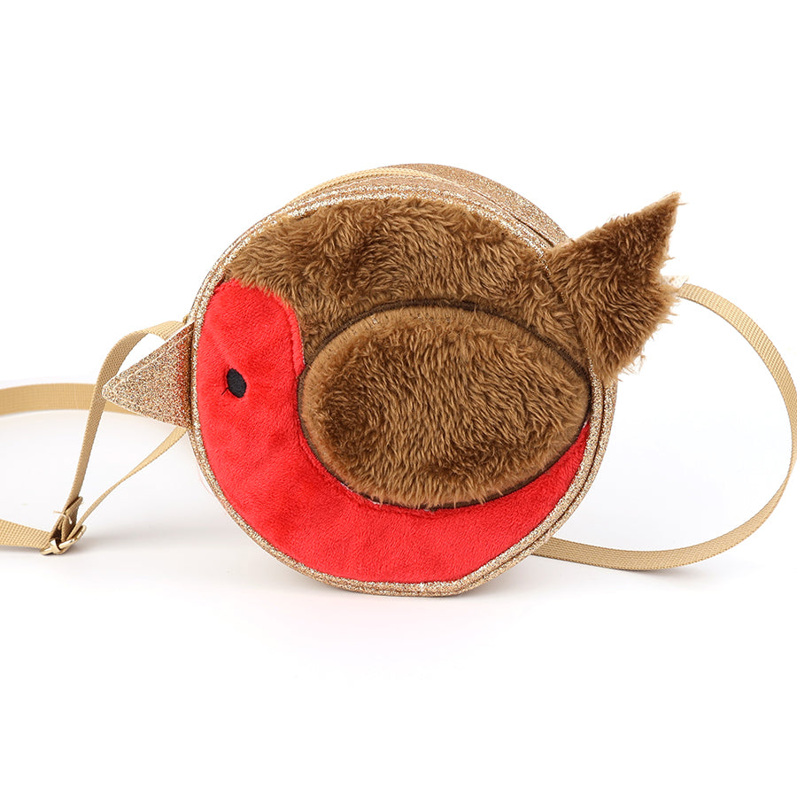 Merry and bright - golden round robbie robin zip bag