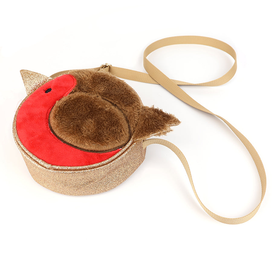 Merry and bright - golden round robbie robin zip bag