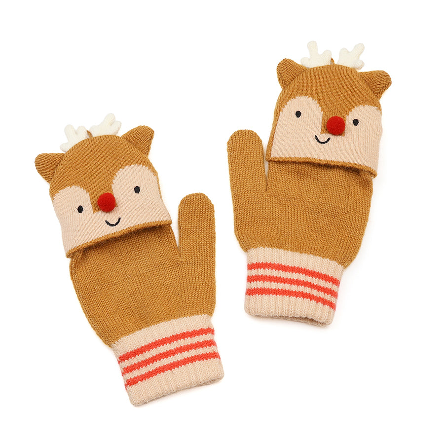 Merry and bright - dasher reindeer mitten to fingerless gloves