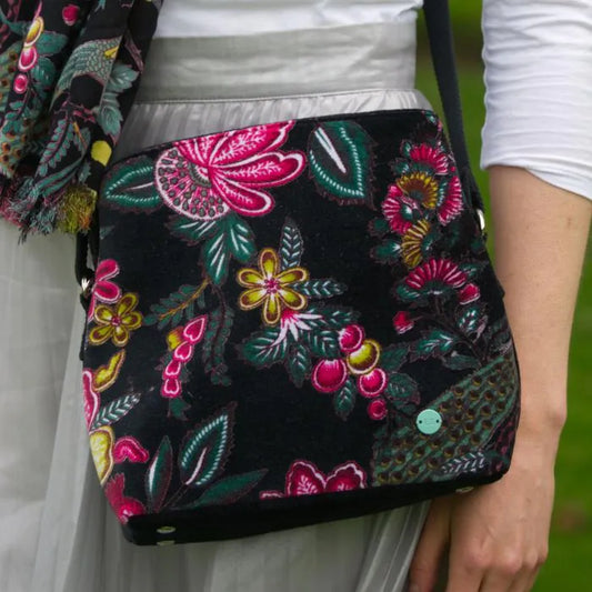Earth Squared Black Printed Velvet Logan Bag