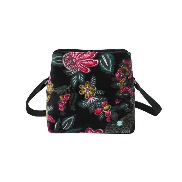 Earth Squared Black Printed Velvet Logan Bag