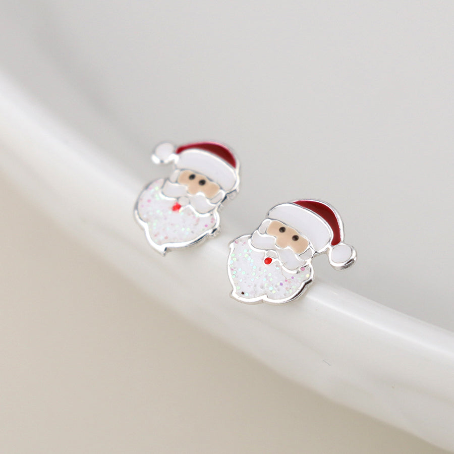 Sterling silver santa stud earrings