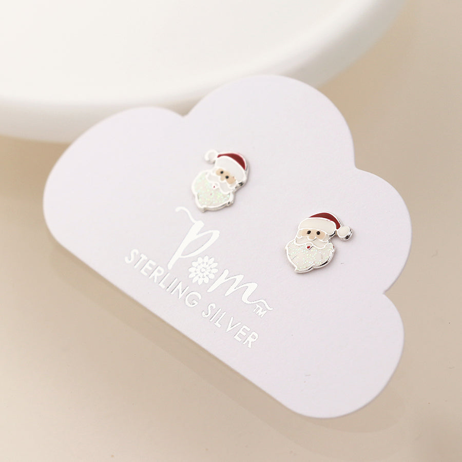 Sterling silver santa stud earrings