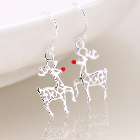 Sterling silver rudolph drop earrings
