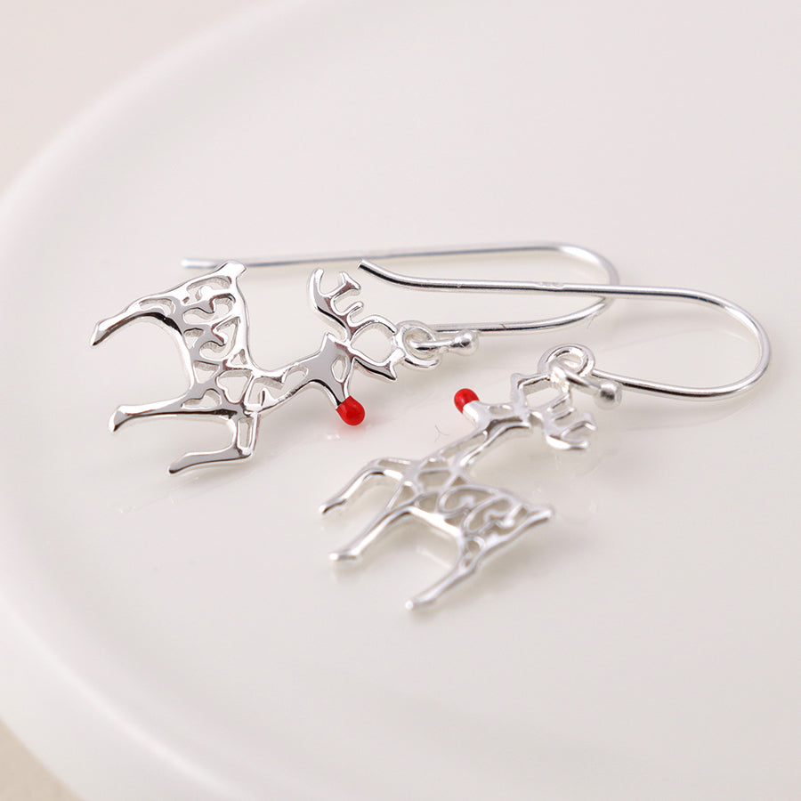 Sterling silver rudolph drop earrings