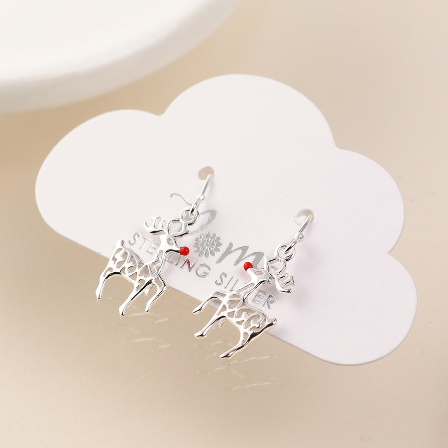 Sterling silver rudolph drop earrings