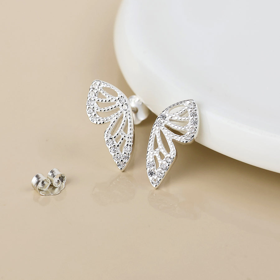 Sterling silver crystal butterfly wing studs