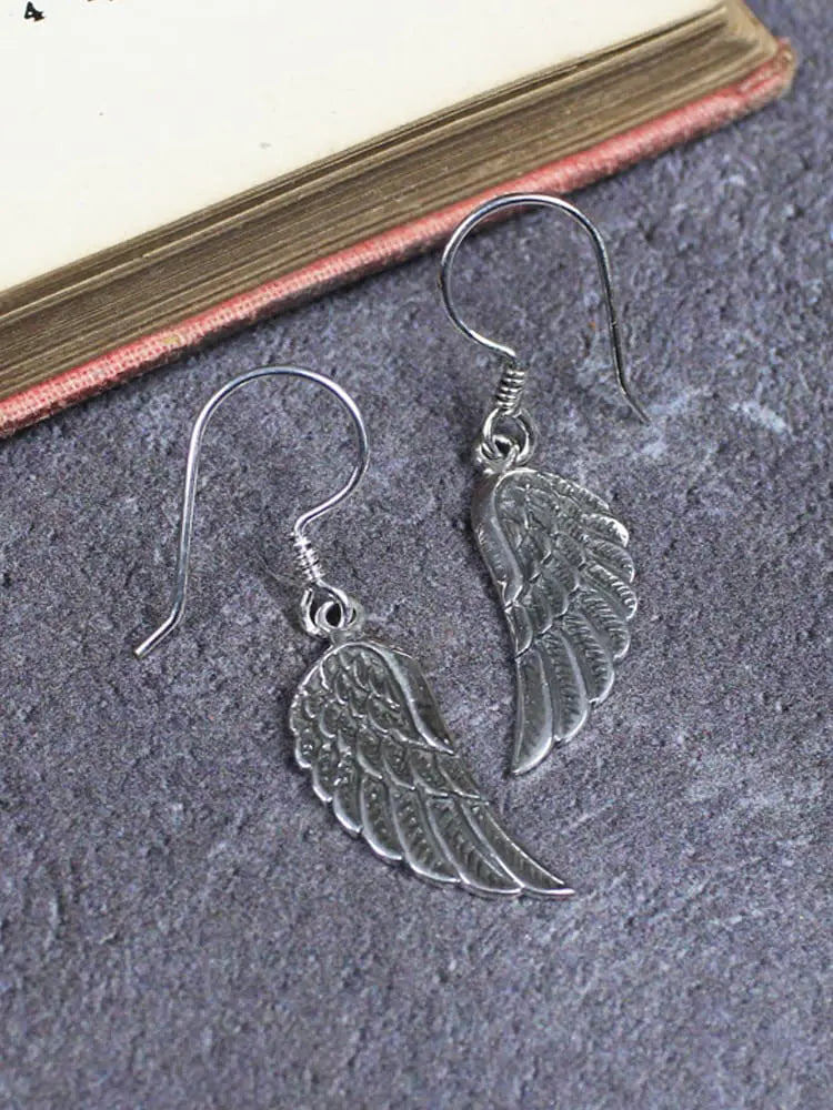 Sterling Silver Angel Wing Drop Earrings