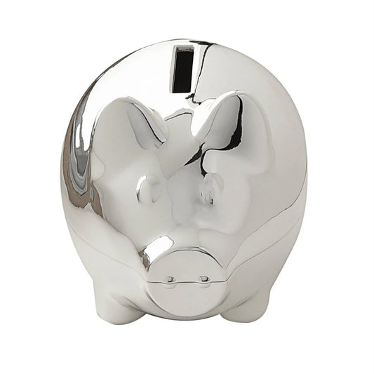 Silver Plated Piggy Money Box – Engravable Keepsake Gift for New Baby