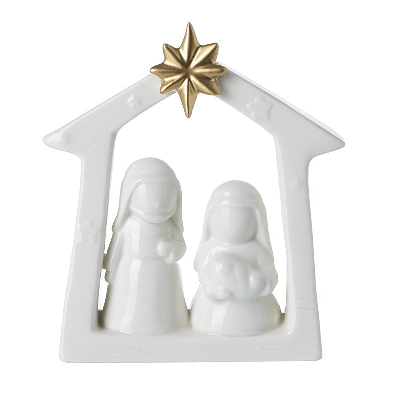 White Ceramic Nativity Decoration with Gold Star
