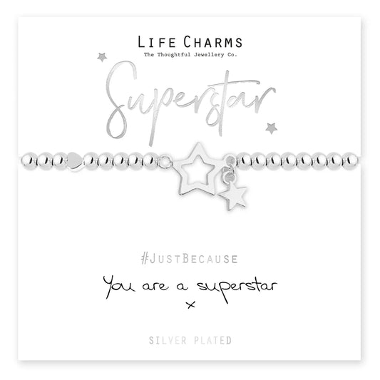 Superstar Silver Heart Beaded Bracelet - Life Charms Jewellery