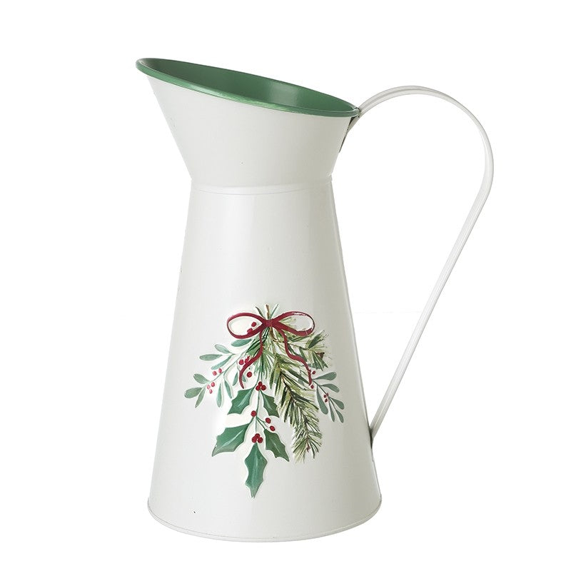 White Christmas Jug with Holly and Mistletoe Design