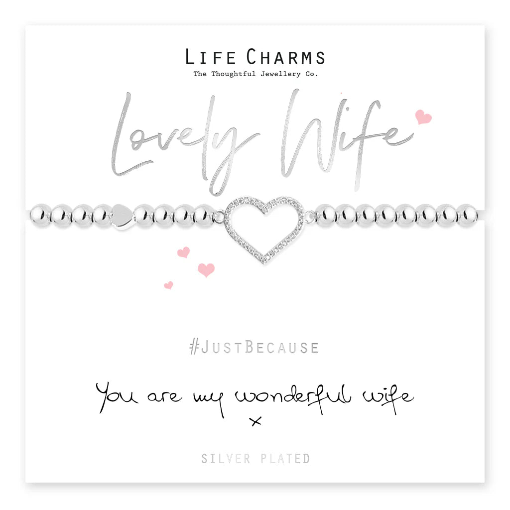 Wonderful Wife Silver Heart Beaded Bracelet - Life Charms Jewellery