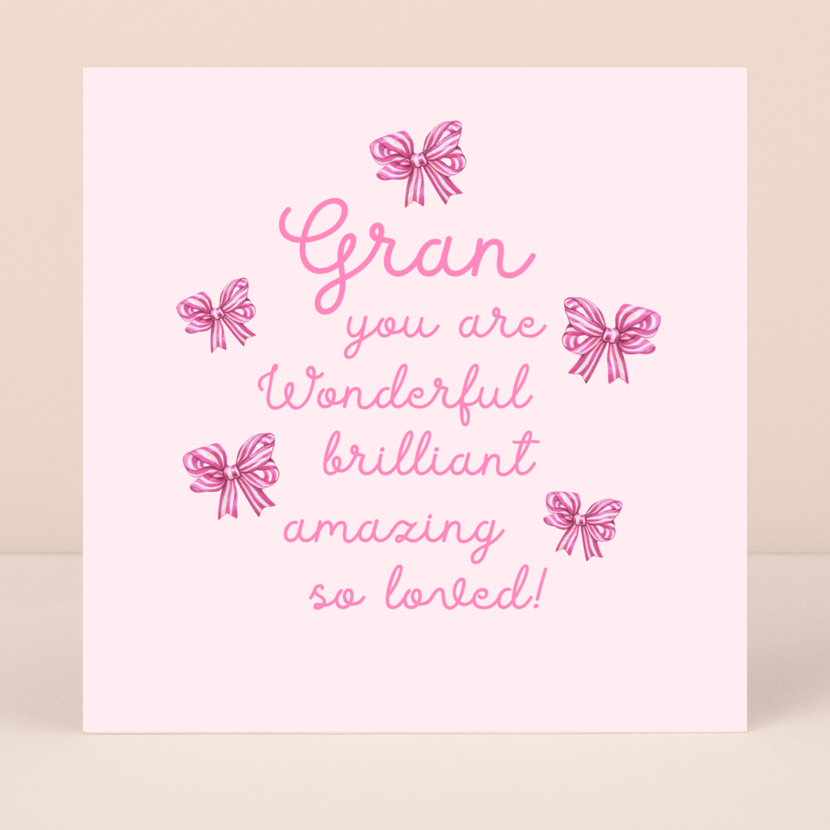 Gran You Are Wonderful Pink Striped Bows Card