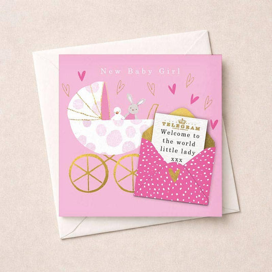 New Baby Card - Baby Girl Pram