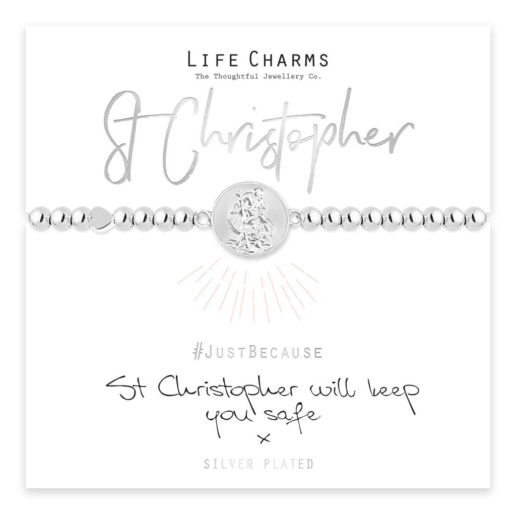 St.Christopher Will Keep You Safe Silver Heart Beaded Bracelet - Life Charms Jewellery