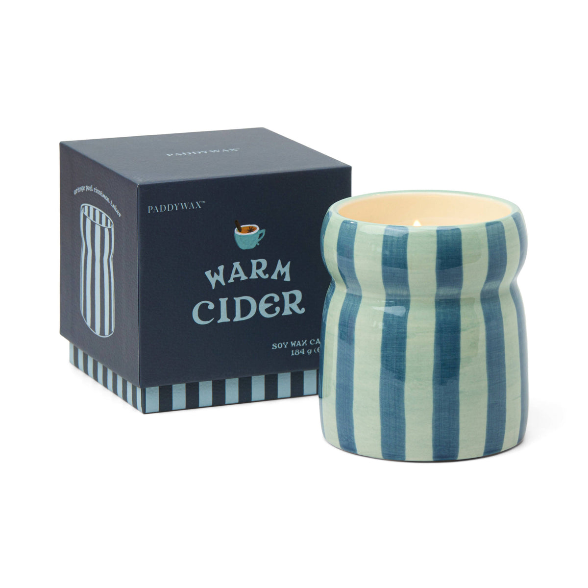 Cabana 6.5oz/184g Blue/Navy Striped Ceramic Candle - Warm Cider