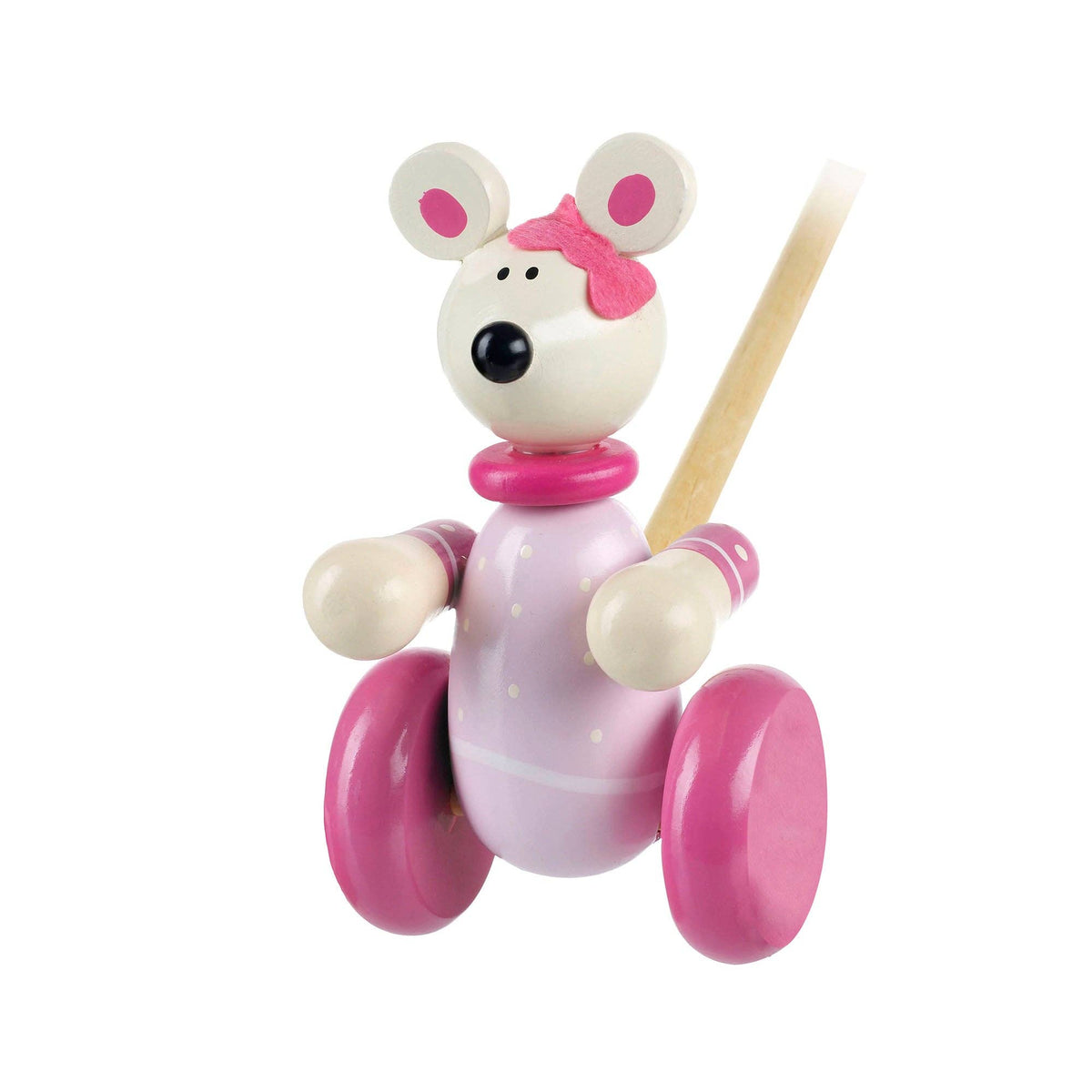 Wooden Pink Mouse Push Along Toy