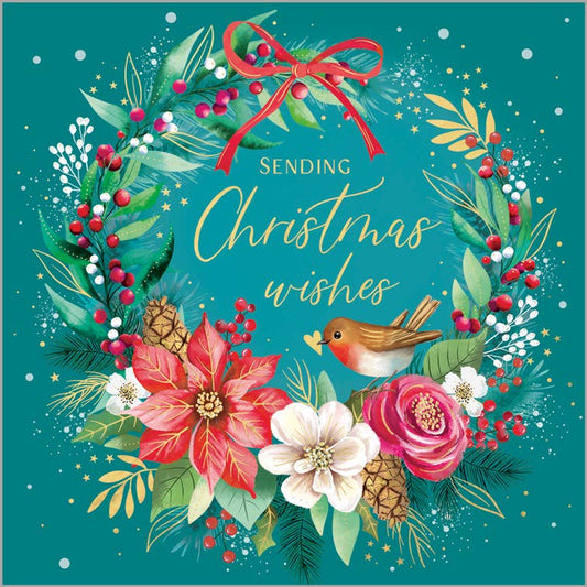 Charity Christmas Card Pack of 6 - Robin and Wreath