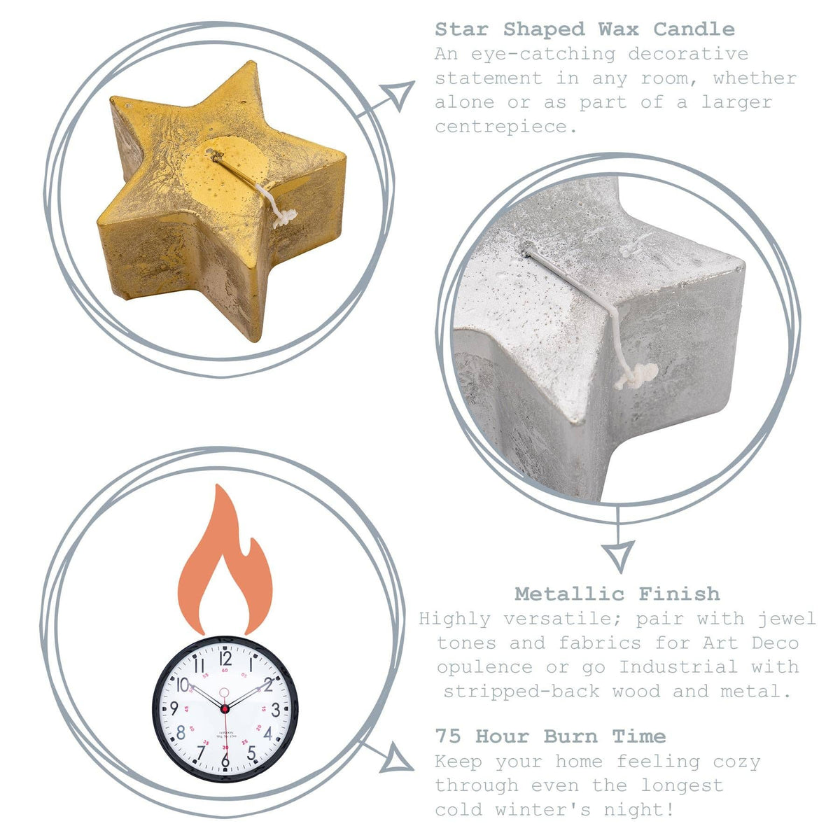 Nicola Spring Star Shaped Metallic Candle - Gold - 75hr